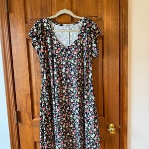 JollieLovin Floral Navy Midi Dress with Pink & Cream Flowers